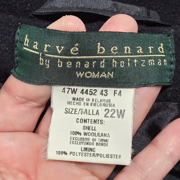 Hervé Benard 22W navy blue Wool Long Coat Women Plus Classic Winter Overcoat VTG - Picture 7 of 9